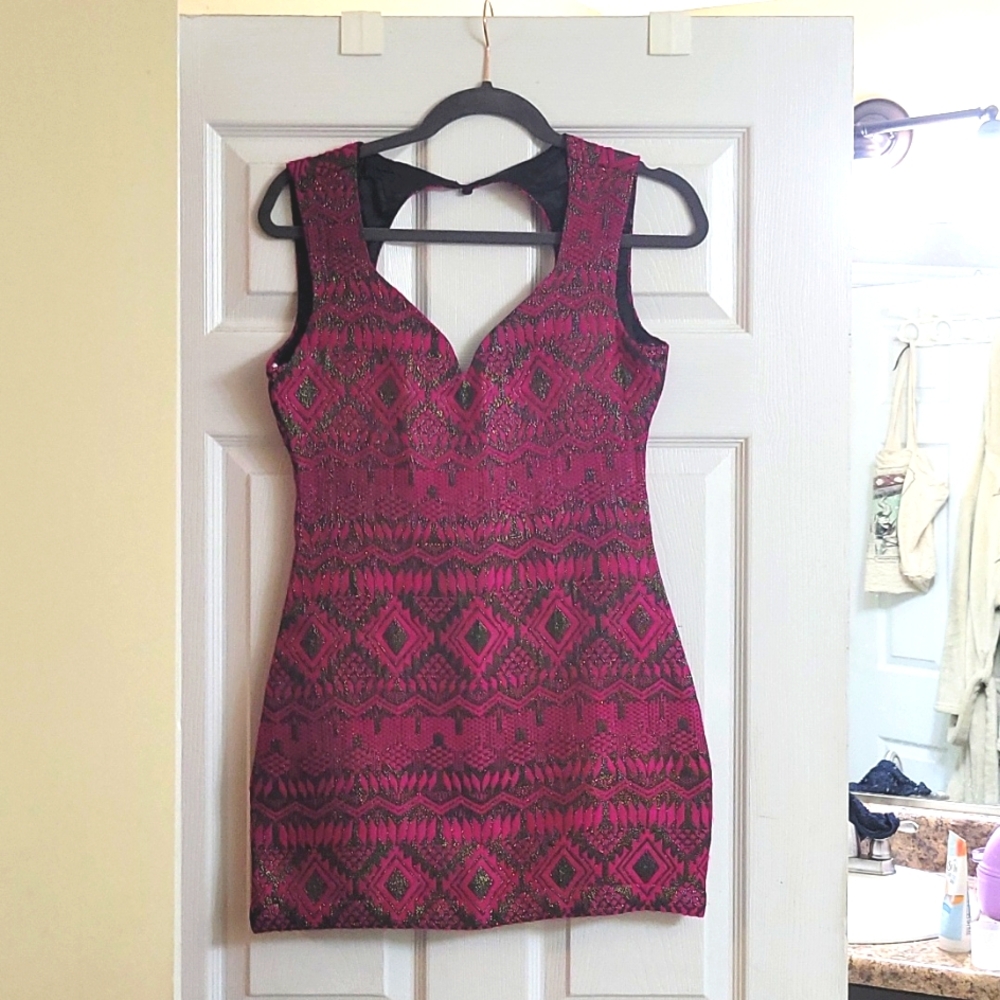 Lovers + Friends Raven Tribal Mini Dress: Magenta Pink